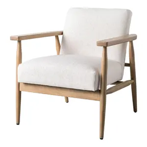 New Mid Century Style Strong Wooden ArmChair Single Seater Teak Wood Leisure Chair for Living Room Nordic Design in Ivory Color