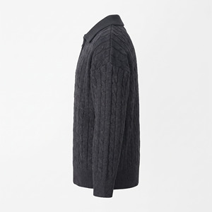 <b>Men's</b> Wool Cable Knit Cardigan Full Sleeve Solid Color Turn-down Collar Winter <b>Sweater</b> Anti-Pilling Thick Material - Product Image 4