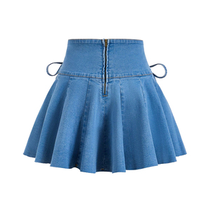 2026 Bestselling Pleated Denim Skirts for Women Raw Hem A-<b>Line</b> Mini <b>Jean</b> Skirt Wholesale Custom Logo Skirt - Product Image 2