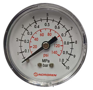 Manómetro de Presión 0-10 bar (0-145 Psi) 3 Escalas 40mm de Diámetro Conexión Trasera Central R1/8 0.5kg - Product Image 1