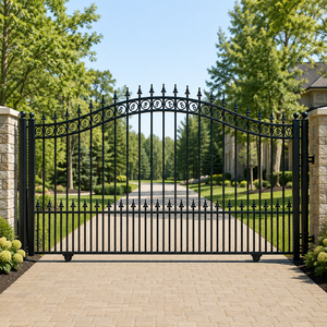 Decorative Black Wrought Iron Driveway <b>Gate</b> <b>Arched</b> Metal Entry <b>Gate</b> with Spear Finials Scrollwork for Villa Garden Home - Product Image 6