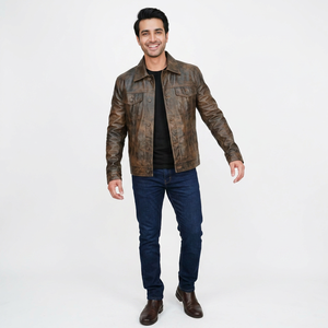 Customized Logo Label Brown Genuine Leather <b>Jacket</b> <b>for</b> <b>Men</b> Winter Casual Waxed Racer Vintage Motorcycle <b>jacket</b> <b>for</b> <b>men</b> - Product Image 1