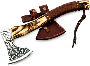Hacha Tomahawk Industrial Hecha a Mano con Mango de Madera, Hoja de Acero de Alto Carbono, Estilo Vikingo, Cabeza Tallada, Herramienta de Supervivencia para Exteriores, 3 Años de Garantía - Product Image 3