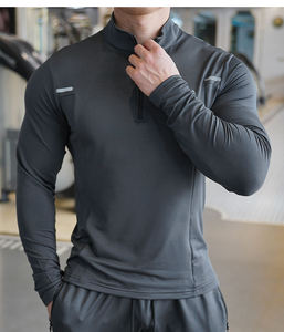 T-shirt de sport pour homme personnalisé à manches longues, col zippé, compression, écologique, 100% polyester, pour la gym, la course à pied et l'entraînement - Product Image 4