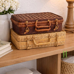 Eco-Friendly Rattan <b>Suitcase</b> Storage Box Handwoven Natural Wicker Trunk Vintage Travel Case Vietnam Manufacturer OEM ODM - Product Image 3