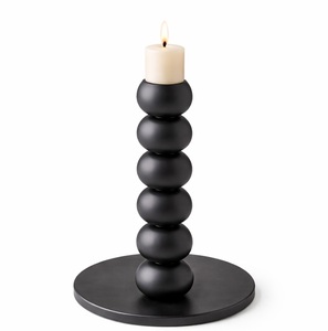 Modern tall ball candle holder <b>black</b> metal stacked sphere design candle stand luxury tabletop decor premium quality decorative - Product Image 1