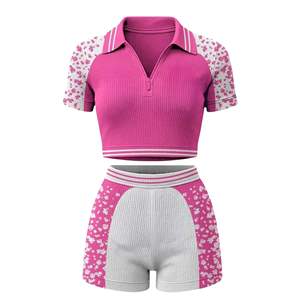 2026 Spring Casual Streetwear Women's Print Cotton Two-Piece <b>Set</b> Short-Sleeve Short Top Knee Shorts Breathable Non-Pilling - Product Image 2