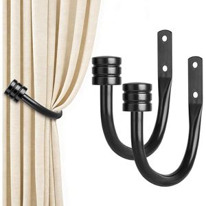 Small Classic Cap Finials Black Wall-Mounted Curtain Holdbacks Home Decor <b>Tiebacks</b> Hooks for Curtain Poles Tracks Accessories - Product Image 1