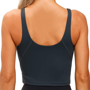 Débardeur côtelé pour femme, col rond, sans manches, couleur unie, respirant, en coton et élasthanne, avec logo frontal, idéal pour le yoga - Product Image 6