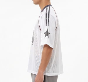 Camiseta de fútbol retro holgada de manga corta de malla de punto alta 100% algodón bordada lisa para hombre al por mayor - Product Image 4