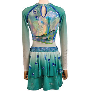 Green Sparkle Printed Cheerleader Uniform High Stretch 100% Polyester Competition Performance Set for Adults - Product Image 2