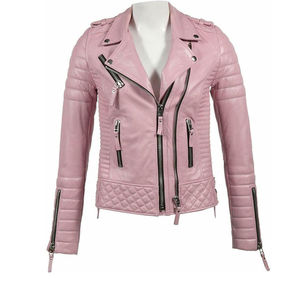 Chaqueta de Cuero Rosa para Mujer, Estilo Motero, con Cierre Asimétrico y Mangas Acolchadas, Ajustada, Resistente al Viento y Transpirable, Marca QASWA SPORTS - Product Image 5