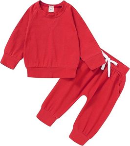 ชุดเสื้อผ้าเด็กแบบ unisex แขนยาว สีพื้น กางเกงขายาว ชุด 2 ชิ้น สำหรับฤดูหนาว ชุดเด็กวัยหัดเดิน ผ้าโพลีเอสเตอร์/ผ้าฝ้าย/ผ้าฟลีซ - Product Image 1