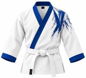 Uniforme de Karate Blanco con Estampado Digital Azul Splash, Corte Regular, Unisex para Adultos, Uniforme de Artes Marciales Transpirable de Poliéster/Algodón Resistente - Product Image 5