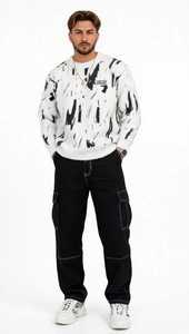 เสื้อสเวตเชิ้ตคอกลมผู้ชาย สีดำขาว ลายพิมพ์นามธรรม ถักทอ แขนยาว สวมใส่สบาย ผลิตจากโพลีเอสเตอร์ 100% สำหรับฤดูใบไม้ผลิ - Product Image 3