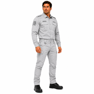 Conjunto de Uniforme de Guardia de Seguridad para Hombre, Camisa de Manga Larga, Pantalones Cargo, Gris Sólido, Ropa de Trabajo Profesional, Uniforme para Todas las Temporadas - Product Image 3