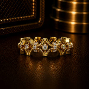 Anillo de banda abierto de oro puro de 14K con forma de trébol, con diamante cultivado en laboratorio de corte redondo, anillos de boda para mujer, joyería fina. - Product Image 1