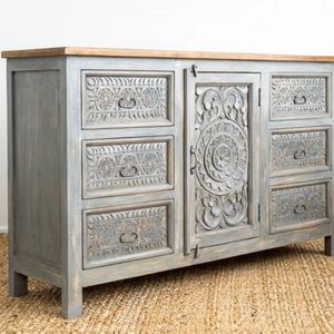 Antique Luxury Solid Wood <b>Sideboard</b> with Floral Pattern Rustic Design <b>Storage</b> Furniture for Entryway and Living Room - Product Image 2