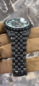 Full Iced Out Black Diamond <b>Watch</b> Round Luxury Date Display Wristwatch with Luminous Roman Numerals Hip Hop Bling Jewelry - Product Image 4