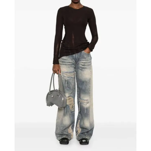 กางเกงยีนส์ทรงตรงหลวมสไตล์เวสต์โคสต์ แบรนด์แฟชั่นแนวสตรีทสุดฮิตประจำฤดูใบไม้ผลิ/ฤดูร้อนใหม่จาก BE Menswear เอวสองชั้น ผ้าเดนิมเนื้อสัมผัสพิเศษ - Product Image 2