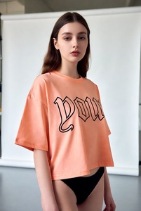 Vente en gros de t-shirts de sport pour femmes, personnalisés, de haute qualité, en coton à séchage rapide, coupe courte, mode été, avec broderie - Product Image 4