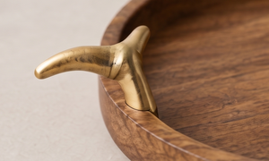 Wholesale Luxury Hardware <b>Wooden</b> Serving Tray Dark Mango Wood <b>Round</b> Platter Featuring Brass Finish Grips - Product Image 3