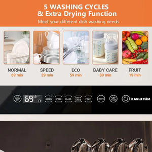 เครื่องล้างจาน K-a-r-l-x-t-o-m T-a-b-l-e T-o-p M-i-n-i 6 โปรแกรม ควบคุมด้วยระบบสัมผัส พร้อมระบบอบแห้งอัตโนมัติ - Product Image 5