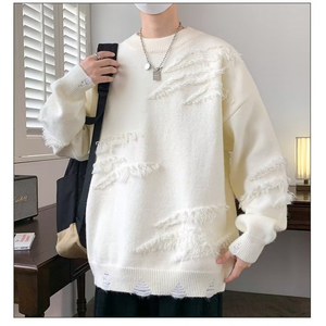 Suéter de Punto Extra Grande para Hombre con Detalles de Flecos, Cuello Redondo, Color Sólido, Diseño Antipilling Cálido para Invierno - Product Image 5