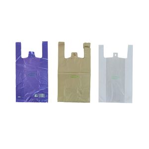 Custom HDPE Plastic T-Shirt <b>Bag</b> with Button Closure and Hot Stamping for Shopping <b>Recyclable</b> Packaged in Carton - Product Image 5