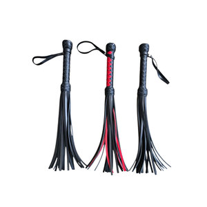 Strips And Handle Loop leather whip Leather whip with handle loop Leather whip for horse riding Whip with <b>red</b> and black strips - Product Image 1