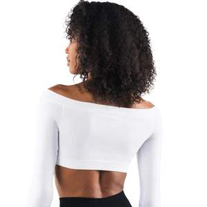 Top Corto Blanco de Manga Larga con Hombros Descubiertos para Mujer, con Logotipo Personalizado en la Parte Delantera, Tejido de Punto, Spandex, Poliéster, Ropa Deportiva Informal - Product Image 2
