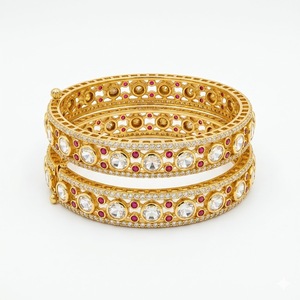 925 Silver Monzo Bangles Ruby Crystal Designer <b>Kada</b> Bracelet Set for Women Wedding Jewelry - Product Image 1