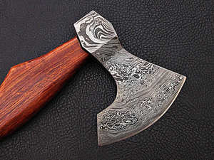 Hache large en acier Damas de qualité industrielle, design à dos plat, lame de 5 pouces, manche en bois pour le bricolage, le camping et les travaux extérieurs - Product Image 2