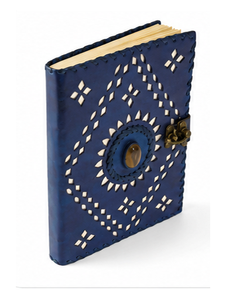 Handmade Blue Leather Journal Notebook with Metal Lock | Vintage Diary Vintage Handmade Leather Diary with Gemstone Closure | - Product Image 3