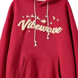 Sweat-shirt à capuche rouge en coton et polyester pour l'hiver, logo en relief, impression 3D personnalisée, sweat-shirt en polaire pour homme, OEM - Product Image 6