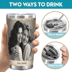 20oz Stainless Steel Tumbler Double Wall Insulated Keep <b>Hot</b> Cold Travel Mug With Photo Print Best Friend Design - Product Image 5