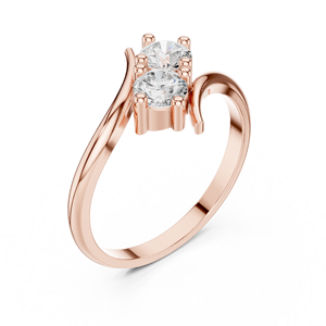 Custom Rose Gold <b>Two</b> <b>Stone</b> Diamond Open <b>Ring</b> for Women Minimalist Bypass Promise Engagement Fine Jewelry - Product Image 5