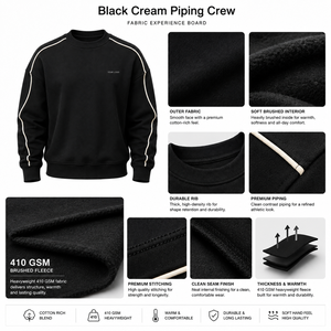 เสื้อสเวตเชิ้ตคอกลมสีดำสำหรับผู้ชาย ทรงปกติ ผ้าฝ้ายถัก แต่งแถบข้างสีขาว สไตล์ลำลอง มีโลโก้ด้านหน้า - Product Image 5