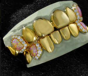 เครื่องประดับแฟชั่นฮิปฮอปชุบทอง 24K ประดับโอปอลและเพชรแบบฝังหนามเตย สำหรับทั้งชายและหญิง - Product Image 1