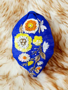 Uxury-Bandeau vintage bleu marine imperméable à l'eau, fait à la main, en perles, à paillettes florales, brodé sur mesure pour femmes, accessoire de vente en gros OEM ODM - Product Image 5