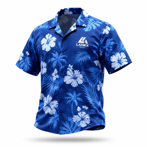 Custom Men's Hawaiian Camp Collar Button Up Blue <b>Shirt</b> Premium <b>Polyester</b> Tropical Floral Sublimation Printed Beach Resort <b>Shirt</b> - Product Image 1