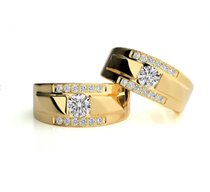 925 Sterling Silver Gold Plated Cubic Zirconia Solitaire Romantic <b>Couple</b> <b>Rings</b> - Product Image 1