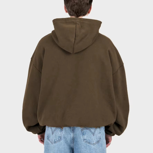 Sweat à capuche zippé en molleton épais 350g en coton délavé pour homme, écologique, respirant, coupe classique, noir, printemps - Product Image 4