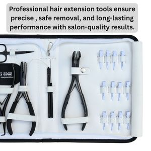 Kit d'outils pour extensions capillaires : pinces de coiffage, mini-ciseaux, crochet, fil, boucle, pince à bandes adhésives, pince à micro-anneaux, pince à micro-rings, pince à sertir plate, pince de retrait - Product Image 6