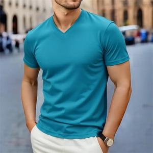 Nueva camiseta informal de moda para hombre, camiseta sencilla de manga corta con cuello en V, Top versátil y transpirable cómodo para verano - Product Image 4