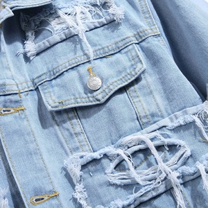 Fashion Trend Men's Broken Holes <b>Denim</b> Jacket Street Casual Male Youth Single Breasted Splicing Pocket Long Sleeve Slim Fit <b>Coat</b> - Product Image 4