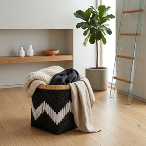 Cesta Ombak de Fibra Natural Tejida, Contenedor de Almacenamiento, Maceta con Diseño Chevron, Organizador Decorativo para el Hogar, Cesto para Ropa - Product Image 3