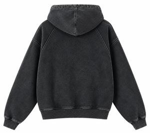 Sweat-shirt à capuche court noir délavé sur mesure pour hommes, coupe régulière, style streetwear, avec poche kangourou, 100 % coton, vente en gros - Product Image 5