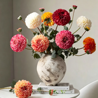 Dahlias artificiels en gros à 2 têtes, mini dahlias réalistes au toucher pour bouquets de mariage, décoration zen orientale pour vases DIY à la maison