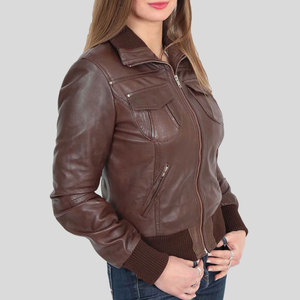 Cropped Women Leather Jacket Modern Stylish Fashion Outerwear Comfortable Casual Clothing High Quality Durable Leather Jackets - Product Image 4